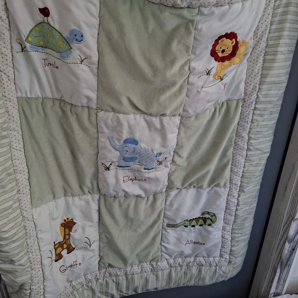 Vtg Y2K Kidsline Zanzibar Safari Animal Embroidered Patchwork Quilt Baby Blanket